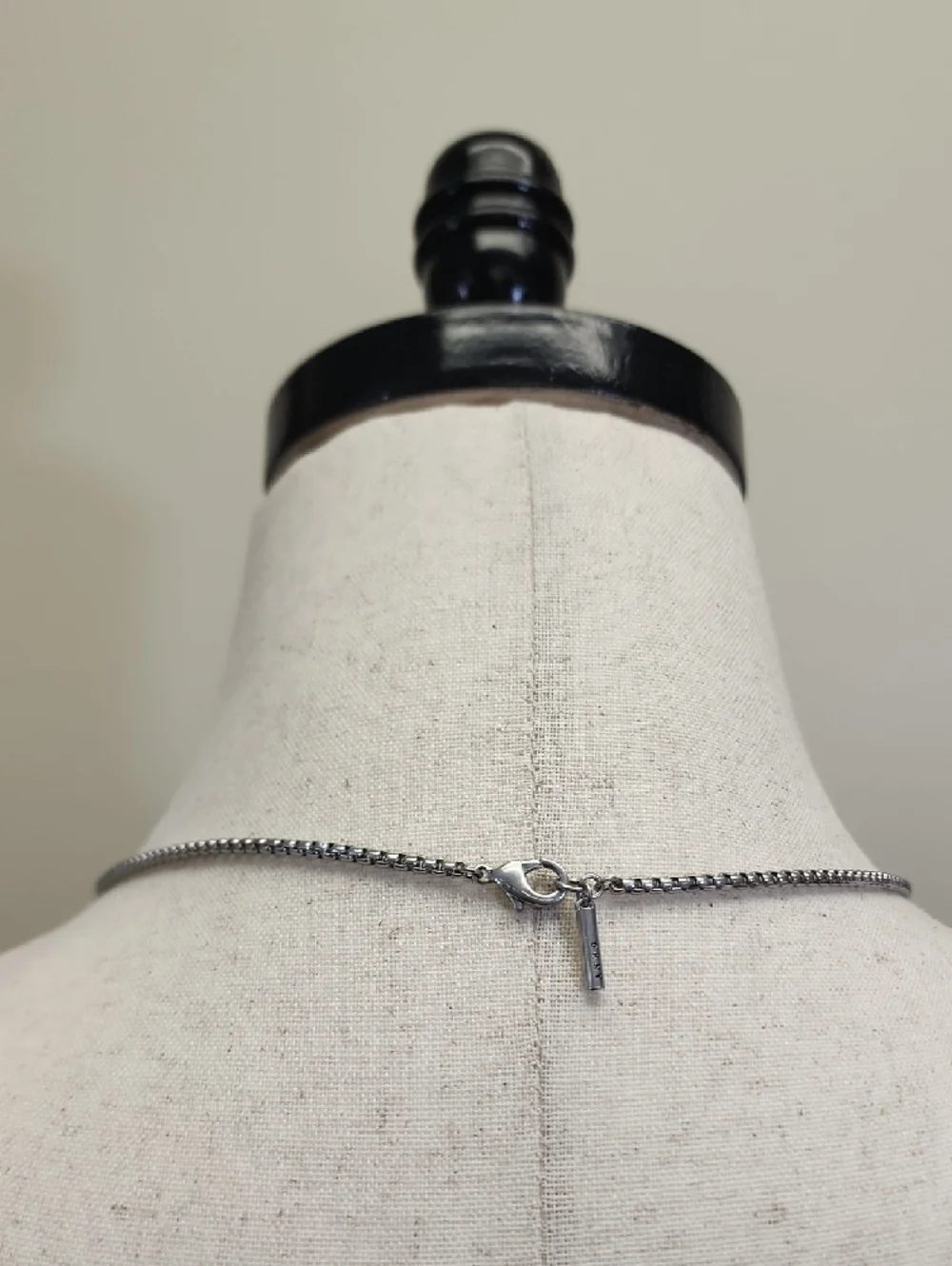DKNY Silver Tone Key Pendant Necklace Minimalist Chain